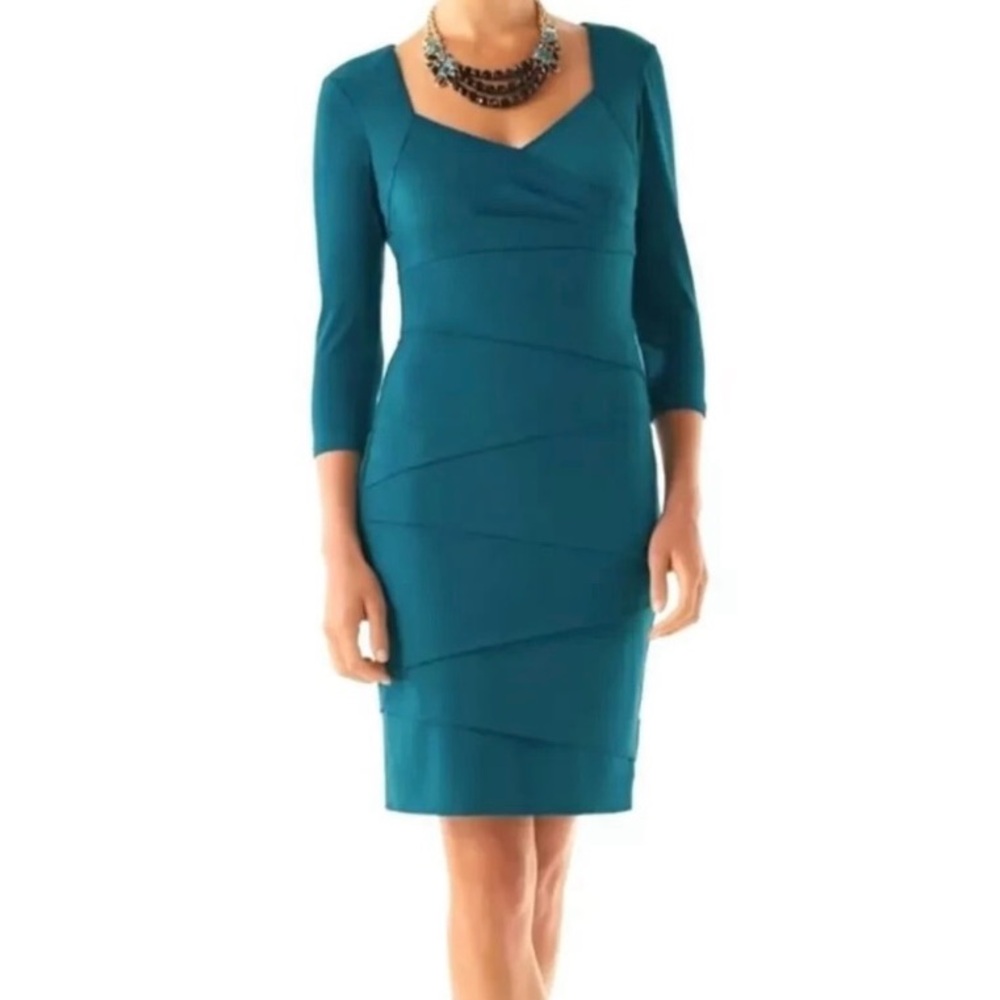 White House Black Market Teal Long Sleeve Dress